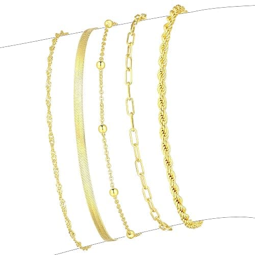 BERISO Gold Bracelets for Women, Elegant Adjustable 14K Gold Plated Bracelet for Women, Trendy Minimalist Dainty Gold Bracelet for Everyday Wear - Image 1