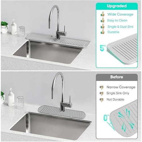 24 Inch Longer Faucet Mat for Kitchen Sink [5°Slope Fast Self-draining]Bathroom Kitchen Sink Splash Guard Silicone Sink Faucet Mat Splash Guard Kitchen Sink Area Tidy Splash Faucet Guard Draining Mat thumbnail 6