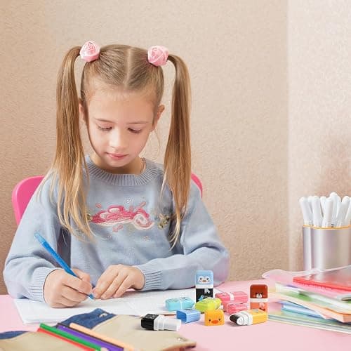CCINEE 12 Pcs Pencil Erasers,Cute Erasers with Cover and Clean Up Shaving Roller for School Gift Supplies Classroom Prizes thumbnail 2