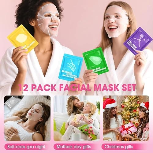 12 Pack Collagen Hydrating Face Masks Skincare, Face Mask for Dry Skin | Sheet Facial Masks Set for Women Skin Care, Face Mask Bulk Spa Gifts thumbnail 6