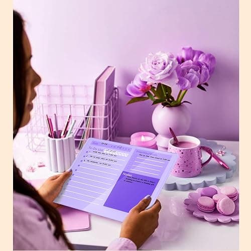 Desktop Thick Acrylic Dry Erase Board to Do Planning Board, 12" x 10", Desktop White Board with Stand, Frameless Purple Dry Erase White Board for Office/Home/School thumbnail 2