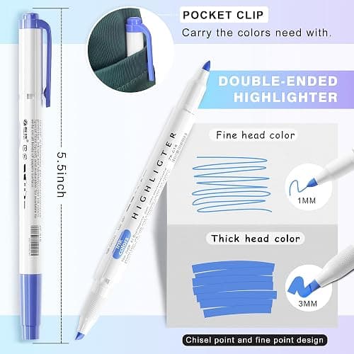Zmcik Double Ended Highlighters with Soft Chisel Tip, 25-Pack Quick Dry Assorted Colors, Pastel Highlighters Set for School/Office Journaling, Bible Assorted Colors thumbnail 3