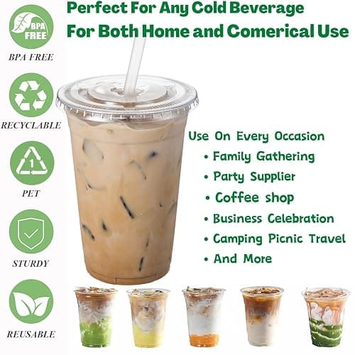 Artsotroly 20 oz Clear Plastic Cups with Lids and Straws, Disposable Drinking Cups for Cold Drinks, Iced Coffee, Milkshakes, Smoothies, 25 Sets thumbnail 5