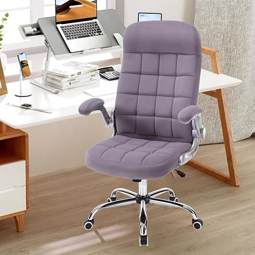 REFICCER High Back Fabric Office Chair Purple, Velvet Executive Desk Chairs with Flip-Up Arms, Ergonomic Office Chairs with Lumbar Support, Upholstered Home Computer Swivel Chair with Wheels thumbnail 8