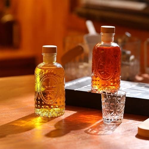 Teenyyou 12 Pcs Clear Glass Bottles 6.8oz/ 200ml Whiskey Glass Bottles Vintage with T Top Cap for Wine Beverage Drink Oil Vinegar Kombucha Beer Soda with Cork Stopper (Vintage Oval thumbnail 2