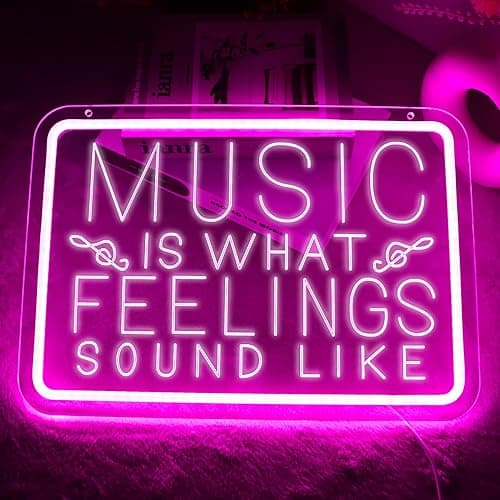 qbanziou Music is What Feelings Sound Like Neon Signs for Man Cave Decor，Led Neon Light for Live Room, Game Room, Broadcasting Room, Studio, Bedroom Wall Art，Music Lover Gifts - Image 1