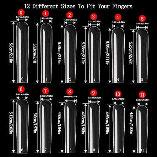 600PCS Square Nail Tips Full Cover, 3XL Clear Nail Tips for Acrylic Nails Professional, XXXL Full Cover Nails Tips No C Curve, Extra Long Tapered Square Fake Nails for Salons Home DIY 12 Sizes thumbnail 5