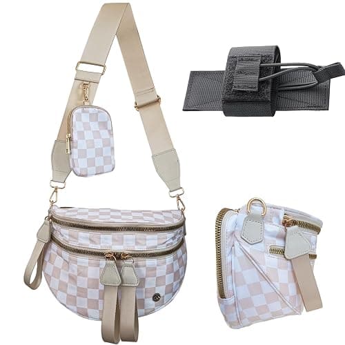 Security Carry Bum Bags Checkered Crossbody Fanny Packs Diaper Bag with RFID Pouch for CCW, EDC& Outdoor (Beige+white) - Image 1