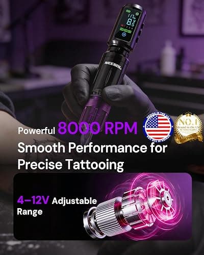 2 PCS 1600mAh Tattoo Batteries Tattoo Gun Kit - Wireless Tattoo Machine Kit, 20 Tattoo Cartridge Needles, Tattoo Ink Set, Full Tattoo Supplies for Beginners and Artists, Purple thumbnail 5