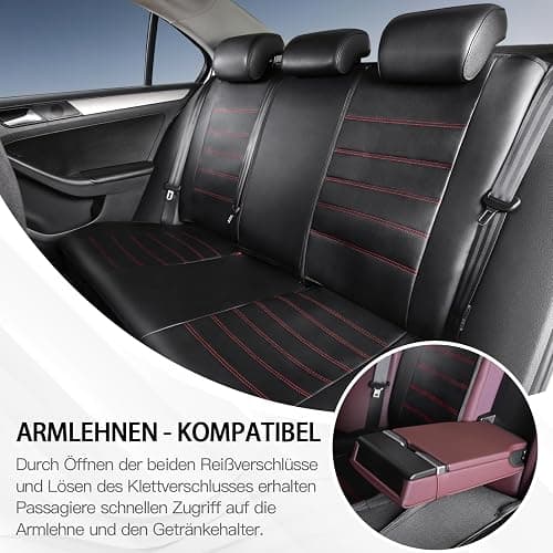 TOYOUN Kunstleder Sitzbezüge Auto Set Universal Klassisch Autositzbezüge Sitzschoner Schonbezug Autositz Rot für Vordersitze und Rücksitze Auto Zubehör Innenraum thumbnail 6