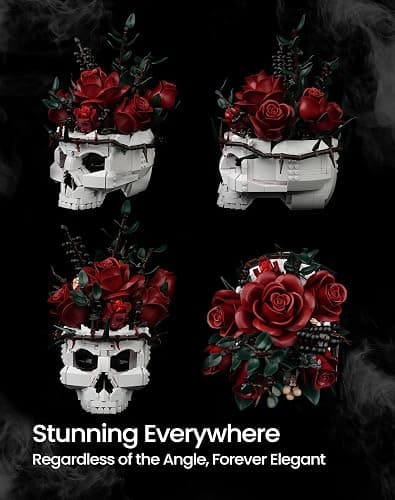 iATOM Skull Roses Flower Bouquet Building Set, Botanical Collection Kit for Adult Women, Birthday Gifts for Mothers Day for Her/Girlfriend/Mom/Wife/Couple, Goth Horror Skeleton Pot Home Table Decor thumbnail 5