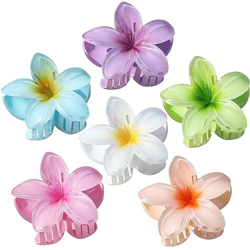 Sisiaipu Hawaiian Plumeria Hair Accessories - 6 Pack Large Claw Clips for Thick and Thin Hair, Beach Tropical Hair Clips for Women and Girls - Hawaii