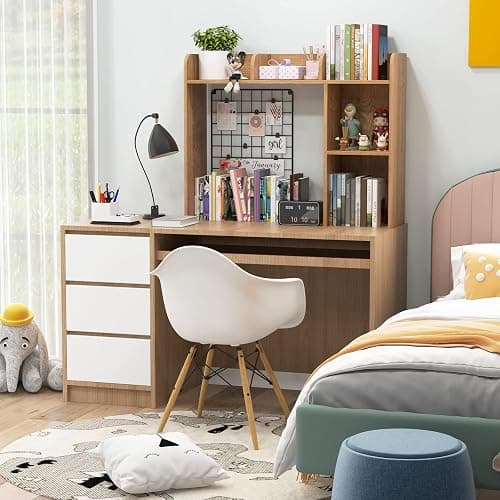 Tangkula Desktop Bookshelf, Countertop Storage Hutch with 5 Shelves for Computer Desk, 3-Tier Display Rack, Multipurpose Wood Storage Organizer for Dorm Office Home thumbnail 4