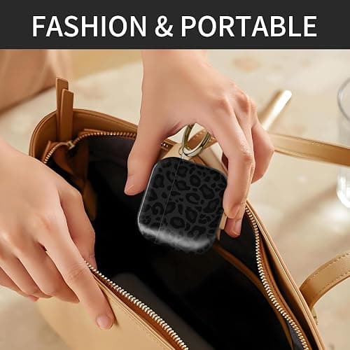 Compatible with AirPod 4th Generation Case Cover with Keychain, Full Protective Shockproof Wireless Headphone Case for Women Men Girl (Grey and Black Leopard) thumbnail 5