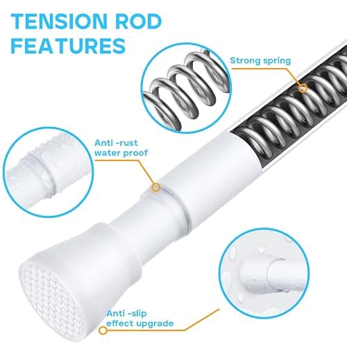 White Tension Curtain Rod for Windows 28 to 48 inch, Adjustable Expandable Pressure Spring Curtain Rod No Drilling, 7/8" Curtain Rod for Bedroom Doorway Closet Door thumbnail 4