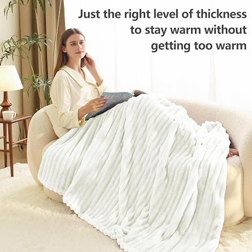 HIMEET Off White Throw Blanket for Couch - 300GSM Soft Cozy Blankets, Cute Small Lightweight Fleece Throws, Birthday Gifts, Home Dorm Decor, Off White, 50x60 Inches thumbnail 6