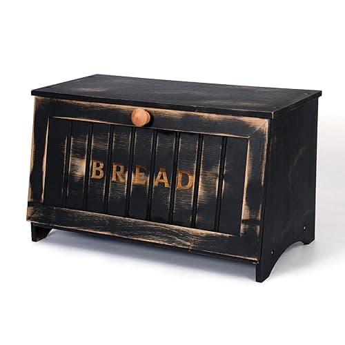 DAOYOUSKY Bamboo Bread Box for Kitchen Countertop, Black Vintage Wooden Counter Breadbox, Single Layer Rustic Wood Large Capacity Bread Storage Container Bin - Image 1