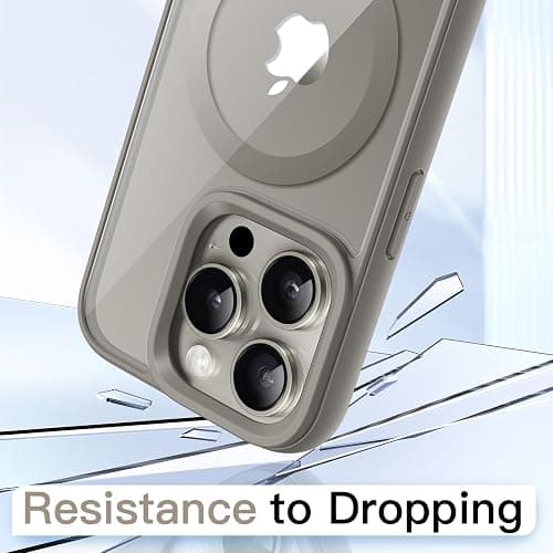 JETech Cover Magnetica per iPhone 15 Pro 6,1 Pollici Compatibile con MagSafe, Cellulare Paraurti Custodia, Solida Colore Opaco TPU Telaio, Anti-Graffio Retro Trasparente (Titanio Naturale) thumbnail 5