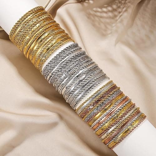 RINTOLER 16Pcs Gold Bangle Bracelets for Women - Multi Layer Stackable Textured Bracelets Boho Jewelrys Set. thumbnail 8