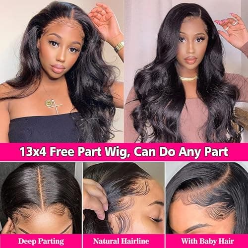 Pizazz Body Wave Lace Front Wigs Human Hair Pre Plucked Pre Bleached 180 Density Glueless Human Hair Wigs for Women 13x4 HD Transparent Lace Front Wigs with Natural Hairline(26 Inch) thumbnail 3