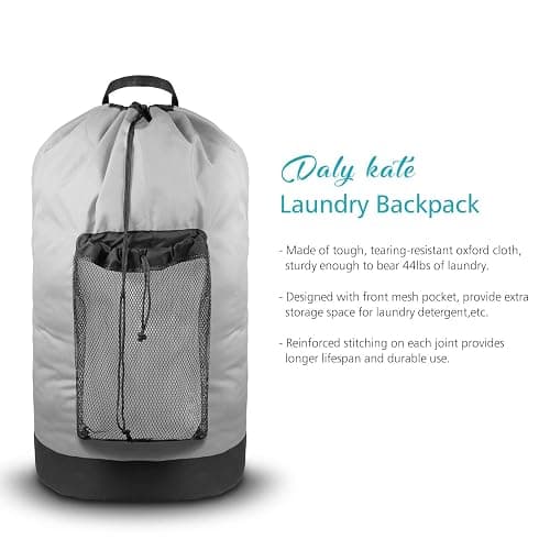 Dalykate Laundry Backpack with Shoulder Straps and Mesh Pocket Durable Nylon Clothes Hamper Bag with Drawstring Closure for College, Travel, Laundromat, Apartment - Grey thumbnail 5