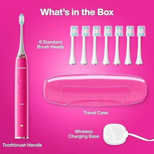 Aquasonic Vibe Series Ultra-Whitening Toothbrush – ADA Accepted Electric Toothbrush - 8 Brush Heads & Travel Case – 40,000 VPM Motor & Wireless Charging - 4 Modes w Smart Timer – Electric Pink thumbnail 7