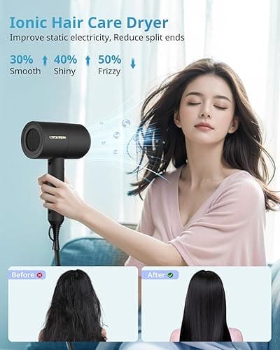 SHRATE Lightweight Ionic Hair Dryer with Diffuser - Powerful 1800W Blow Dryer for Fast Drying - Professional Low Noise Mini Hair Dryer for Travel, Gifts, Hair Styling (Black) thumbnail 7