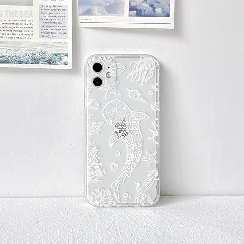 NITITOP Compatible with iPhone 11 Case Clear Cute Shell Whale Sea Ocean Animal Pattern for Women Girls Full Camera Lens Slim Shockproof Protective Phone Cover - White Fish thumbnail 6