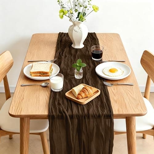 Cheesecloth Table Runner Brown, 300 x 90 CM Table Runner Bohemian-style Gauze Rustic Gauze Fabric Tablecloth for Wedding, Parties, Christmas and New Year's Eve Table Decoration thumbnail 7