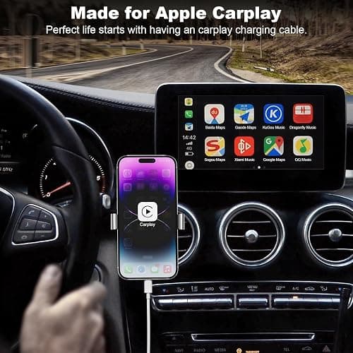 Car Apple Carplay Cable, 3FT Car Charger Cord, USB A to Lightning Cable Compatible for iPhone 14 13 12 11 Pro Max XR XS X 8 7 6 Plus SE iPad Charging Cord thumbnail 2