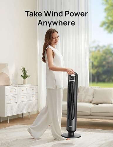 Dreo Tower Fan for Bedroom, 90° Oscillating Standing Fans for Room with 4 Speeds, 3 Modes, 28dB Quiet for Sleep, 25ft/s Velocity, 8H Timer, Remote, Living Room, Office, Home, Black, TF117 thumbnail 8