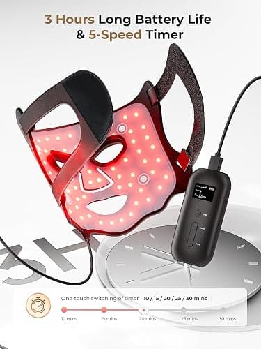 Aurphany Red Light Therapy Mask with Cooling Gel Pack, 7-Color NIR 850nm LED Face Mask, LED Light Therapy Mask (E106A) with Rechargeable Remote - 180 Mins Use, Red Light Mask Home Travel Gift, Black thumbnail 7