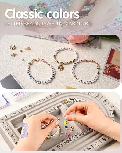 L'EclatDina 2 Box Set Letter Beads, Alphabet Beads for Bracelets, 1900+ PCS Round Number & Heart, 5m Elastic String Jewelry Making Kit, Ideal for Friendship Bracelets (Black+Gold) thumbnail 6