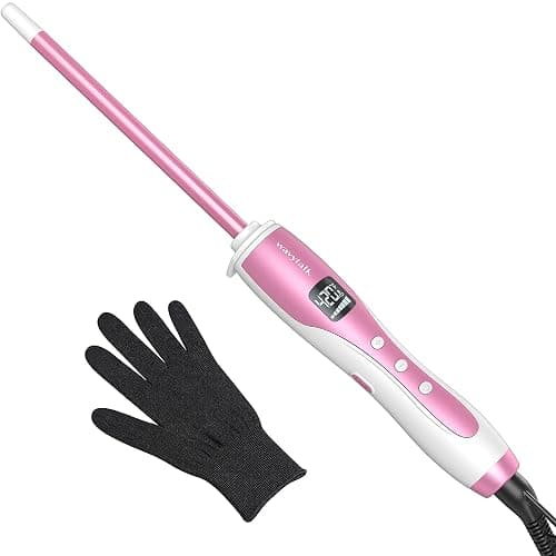 Wavytalk 3/8 Inch Small Curling Wand, Wand Curling Iron for Short & Long Hair, Ceramic Barrel with Adjustable Temperature, Heat Resistant Glove Included (Rose Pink) - Image 1