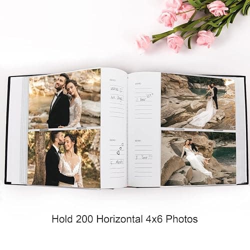 Vienrose Photo Albums 6x4 (15x10 cm) 200 Pockets Linen Cover with Memo Spaces Photobook Large Capacity Pictures Album Memory Book for Wedding, Family, Baby, Holidays, Special Occasions, Black thumbnail 4