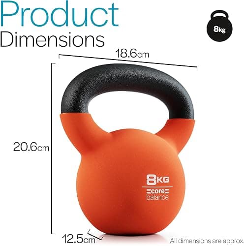 Core Balance Kettlebell Neoprene Coated Cast Iron Weight Lifting Strength Training Cardio Fitness Home Gym (1 x 4kg, 6kg, 8kg, 10kg, 12kg, 16kg or 20kg) thumbnail 6