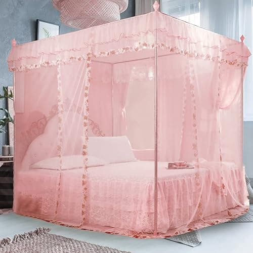 Hapivida Canopy Bed Curtains, 4 Corners Post Bed Curtains Princess Bed Canopy Bed Drapes Net Bedroom Decoration Accessories for Girls Adults Bedroom Decoration (PINK-150 * 200 * 200) thumbnail 5