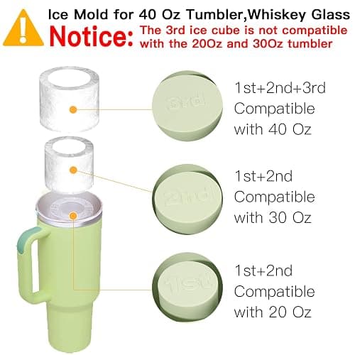 Ukulork Ice Cube Tray for Tumbler, 3 Pcs Silicone Hollow Cylinder Ice Mold with Lid and Bin for Freezer, Ice Drink, Juice, Whiskey, Cocktail, 20Oz, 30Oz, 40Oz,Valentines Gifts(Green, 40 Oz) (Green) thumbnail 6