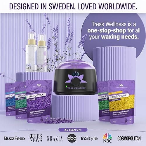 Tress Wellness Waxing Kit for Sensitive Skin, Safe for Face & Skin, Prep & Aftercare Spray, Easy to Use, At-Home Kit for Face, Bikini, Brazilian & Full Body - Digital Display, Black Purple Flower thumbnail 7