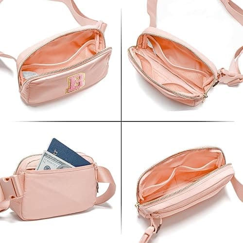 Gitus 6 7 8 9 10 Year Old Girl Gifts Belt Bag Fanny Pack Crossbody Bags with Initial Letter Patch Things for Teen Girls Easter Gifts for Girls Travel Essentials（Coral Pink-B） thumbnail 6