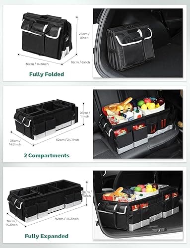 Oasser Trunk Organizer with Cooler Bag, Large Collapsible Car Trunk Organizer for SUV with Multi Compartments, Car Storage Grocery with Lid (Extra Large, Black&Grey) thumbnail 7