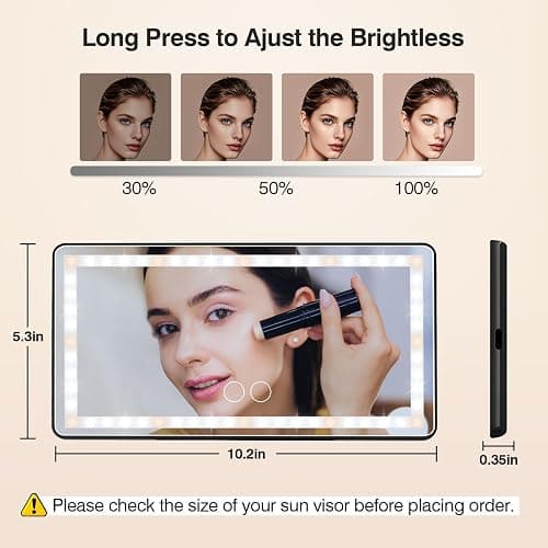 Car Sun Visor Vanity Mirror with Protective Cover, LED Makeup Mirror with 3 Light Modes, Dual Rechargeable Dimmable Touch Control Travel Vanity Mirrors, Universal for Car SUV Truck thumbnail 5