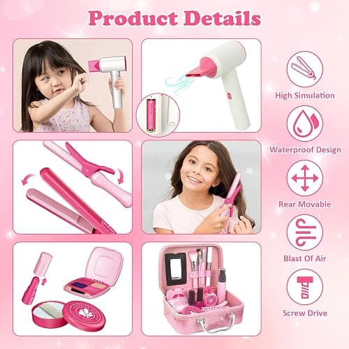 RedCrab Kids Beauty Salon Toy Set, Girls Salon Hair Stylist Pretend Makeup Kit Includes Kids Hair Dryer, Comb, Makeup Bag and Other Accessories, 3-8 Years Ideal Gift for Children thumbnail 3