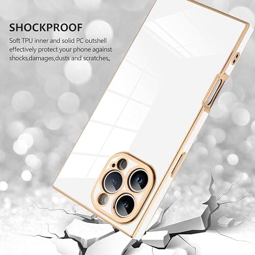 SAKUULO Case for iPhone 16 Pro Max Cute Plating Gold Case for Women Girls Soft TPU Shockproof Raised Full Camera Protection Electroplate Bumper Cover for iPhone 16 Pro Max 6.9"- White thumbnail 4
