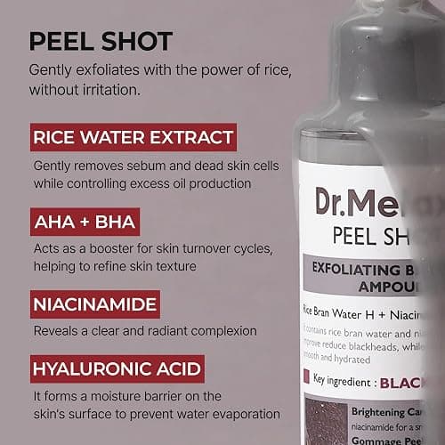 Dr.Melaxin Peel Shot Glow Black Rice Peeling Ampoule with Rice Extract & AHA BHA, Gentle Exfoliating Serum for Dead Skin Cells, Niacinamide & Hyaluronic Acid, Korean Skincare, 2.71 fl.oz thumbnail 4