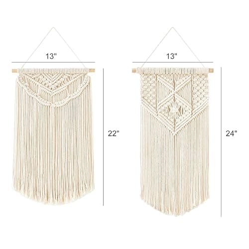 Mkono 2 Pcs Macrame Wall Hanging Boho Wall Art Decor Woven Chic Bohemian Room Decor for Bedroom Nursery Living Room Dorm Apartment, Medium Size 22" L x 13" W and 24" L x 13" W thumbnail 6