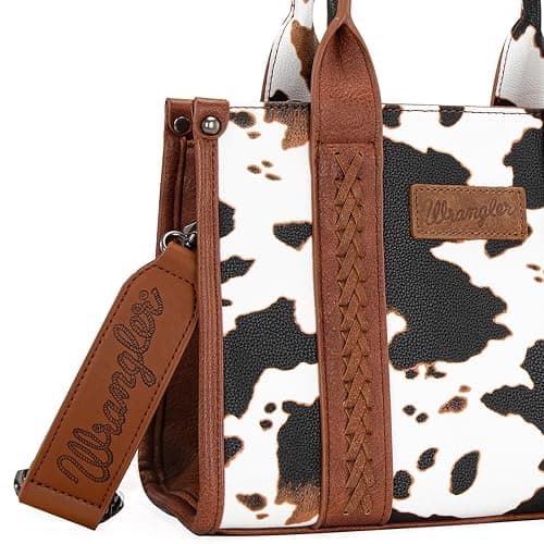 Wrangler Cow Print Tote Bag for Women Western Purse Boho Top Handle Satchel Handbag with Signature Strap thumbnail 4