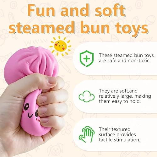 Glitter Dumpling Squishy, Soft Squeeze Stress Relief Fidget Ball with Mini Steamer Box, Colorful Stretchy Decompression Sensory Toy for Adults & Kids (Glitter White) thumbnail 5