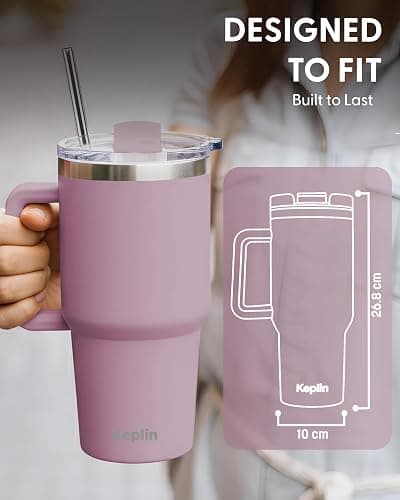 Keplin 40 oz / 1200 ml Insulated Travel Tumbler – Double Wall Stainless Steel Cup with Leak-Proof Lid, Thermal Flask Keeps Drinks Hot & Cold, Dishwasher Safe, Fits Car Cup Holders - Cream Pink thumbnail 3