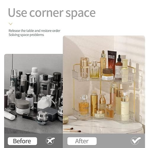 INVSSENE Corner Bathroom Countertop Organizer, Vanity Trays for Counter, Makeup Organizers, Perfume Tray, Kitchen Spice Rack, (Clear, 2 Tiers) thumbnail 3